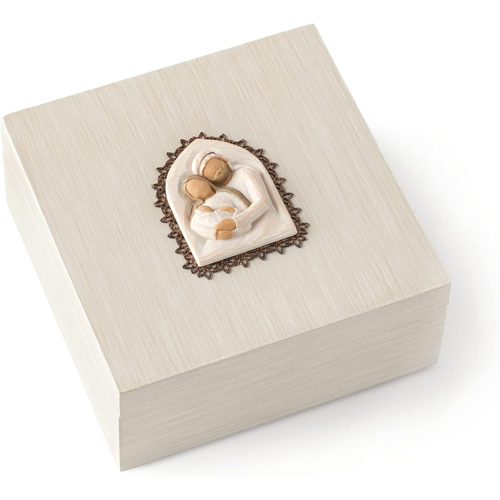 image:imageWillow Tree Holy Family Sculpted HandPainted Memory Box  BasRelief Carving on Hinged Wood Lid Keepsake Box Faith Gift Designed by Artist Susan Lordi Includes Enclosure CardAntique