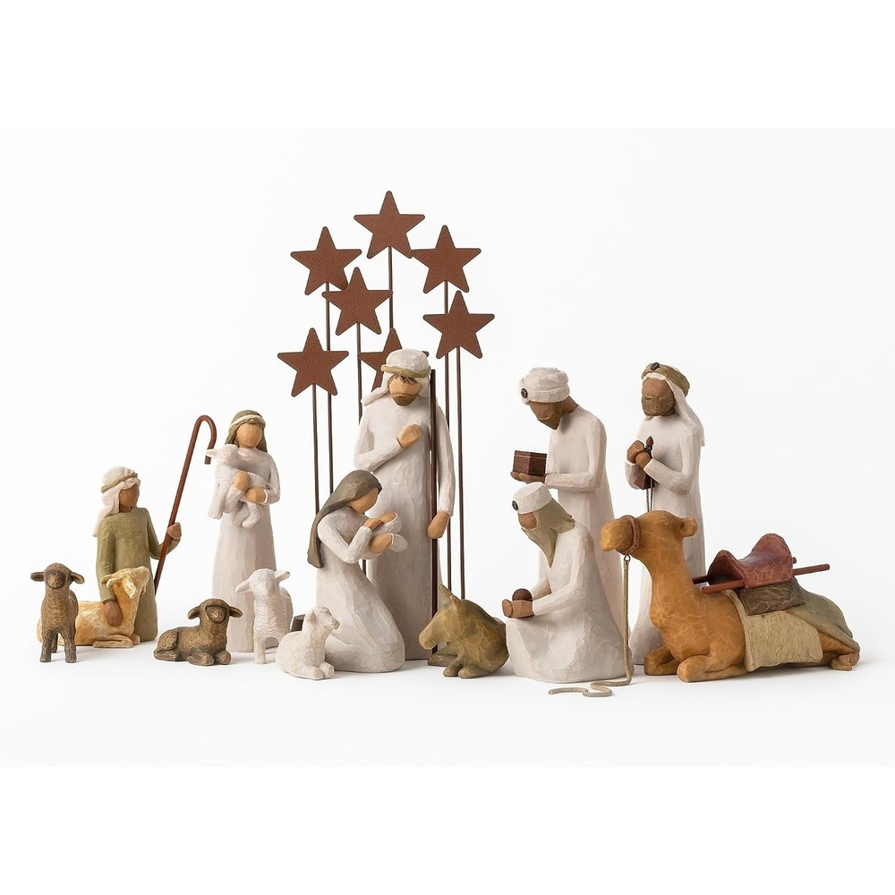 image:imageWillow Tree Nativity Figures with Three Wisemen Metal Stars 14 Piece Set  Designed by Artist Susan Lordi Resin Figures Build the Nativity Scene a Timeless Holiday Tradition and Classic CollectionDeluxe Angel