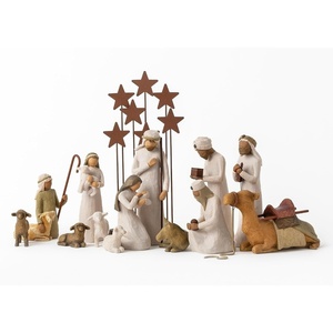 Willow Tree Nativity Figures with Three Wisemen, Metal Stars 14 Piece Set | Designed by Artist Susan Lordi, Resin Figures, Build the Nativity Scene, a Timeless Holiday Tradition and Classic Collection(Deluxe Angel)